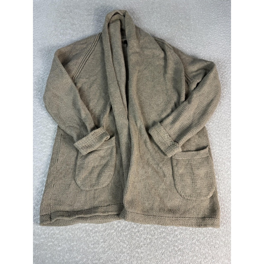 J.Crew Cardigan Sweater Womens Medium Brown Cotton Nylon Wool Open Front Pockets